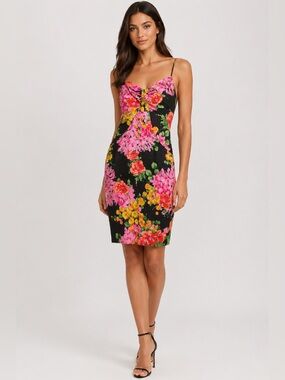 David Meister floral silk cocktail mini dress , sz : 2